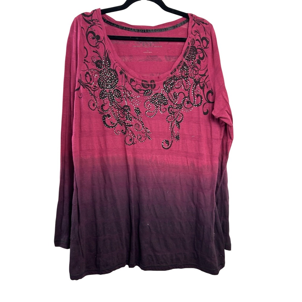 Maurices Burnout Top 2 Burgundy Black Floral Whimsigoth Witchy Y2K